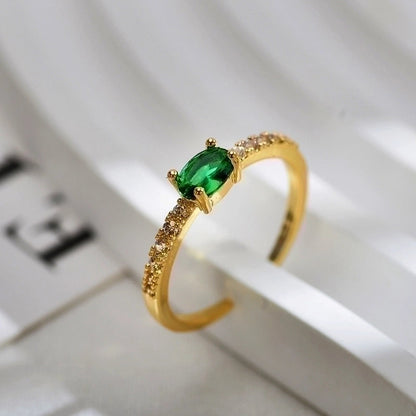 Copper Gold Plated Minimalist Inlay Rectangle Zircon Open Rings