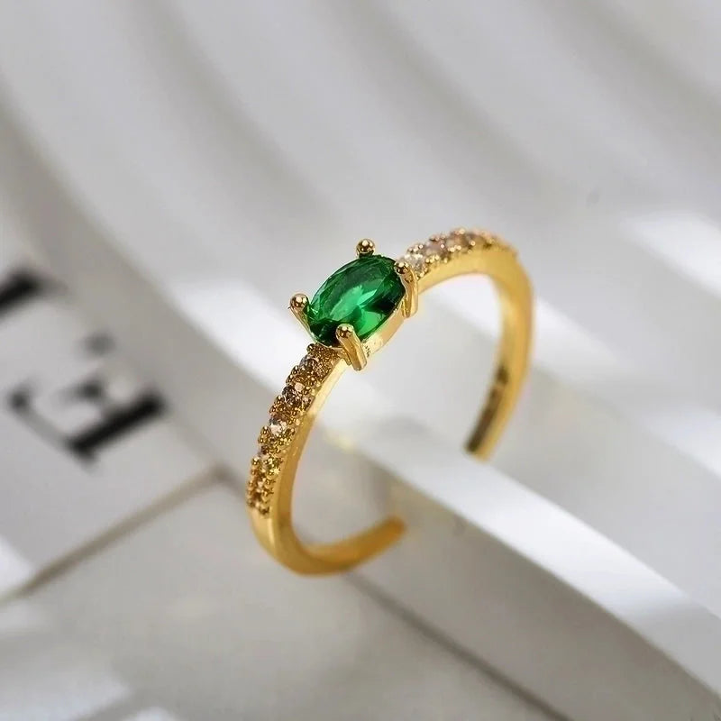 Copper Gold Plated Minimalist Inlay Rectangle Zircon Open Rings