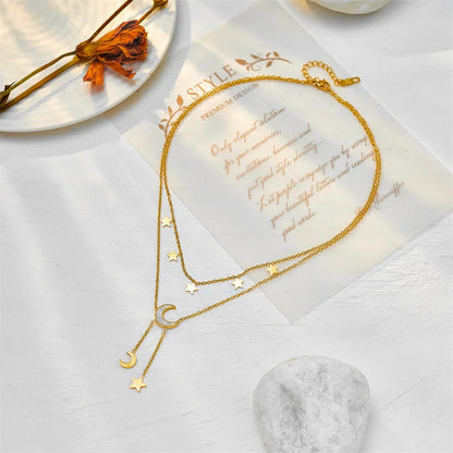 Korean Chain Pentagram Tassel Geometric Titanium Steel Electroplating Necklaces