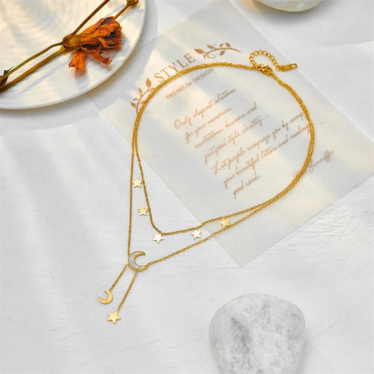 Korean Chain Pentagram Tassel Geometric Titanium Steel Electroplating Necklaces