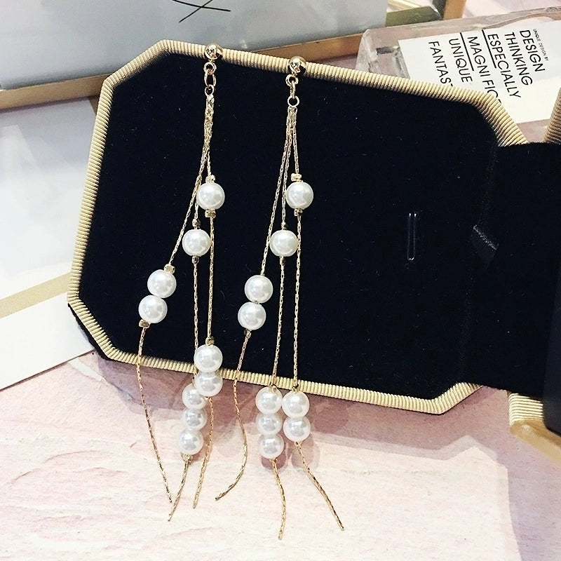 2 Pieces Elegant Star Tassel Heart Shape Inlay Alloy Artificial Pearls Rhinestones Glass Earrings