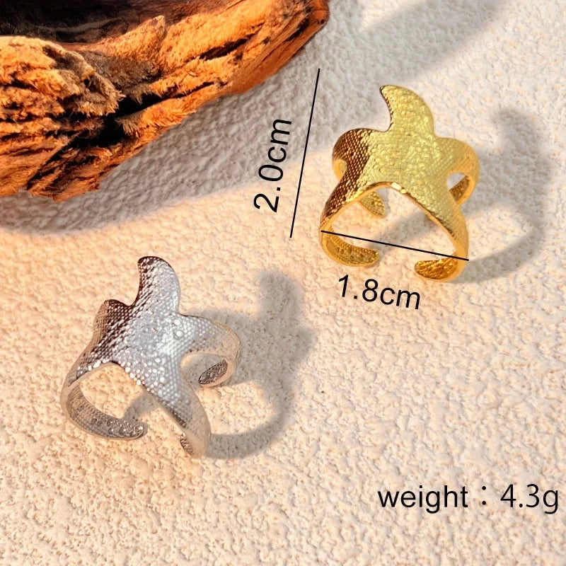 Casual Retro Starfish 304 Stainless Steel 18K Gold Plated Open Rings