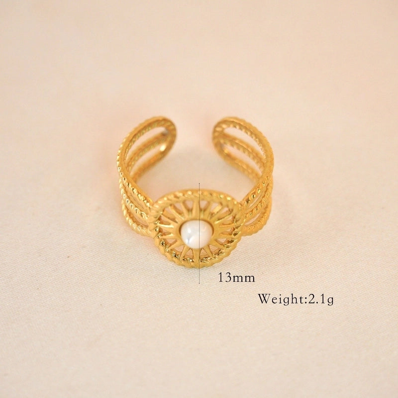 Retro Geometric Titanium Steel Natural Stone Open Rings In Bulk