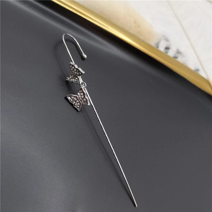 2 Pieces Trendy Zircon Ear Hook Piercing Ear Pin Female Net Red Personality Design Surrounding Ear Bone Clip Oblique Line Earrings