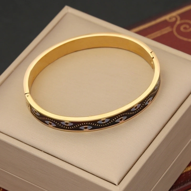 Retro Commute Devil'S Eye Color Block Stainless Steel 18K Gold Plated Bangle In Bulk
