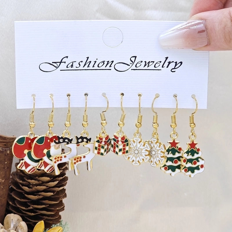 1 Set Cute Santa Claus Snowman Elk Enamel Inlay Alloy Rhinestones Drop Earrings