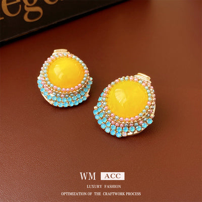 2 Pieces Mid-century Modern Round Geometric Copper Electroplating Earrings