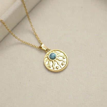Vintage Style IG Style Round Star Heart Shape 304 Stainless Steel Natural Stone 18K Gold Plated Inlay Stainless Steel Necklaces