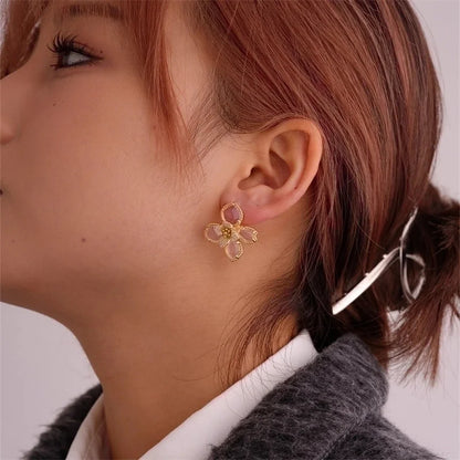 1 Pair Nordic Style Sweet Flower Plating Inlay Copper Zircon K Gold Plated Ear Studs