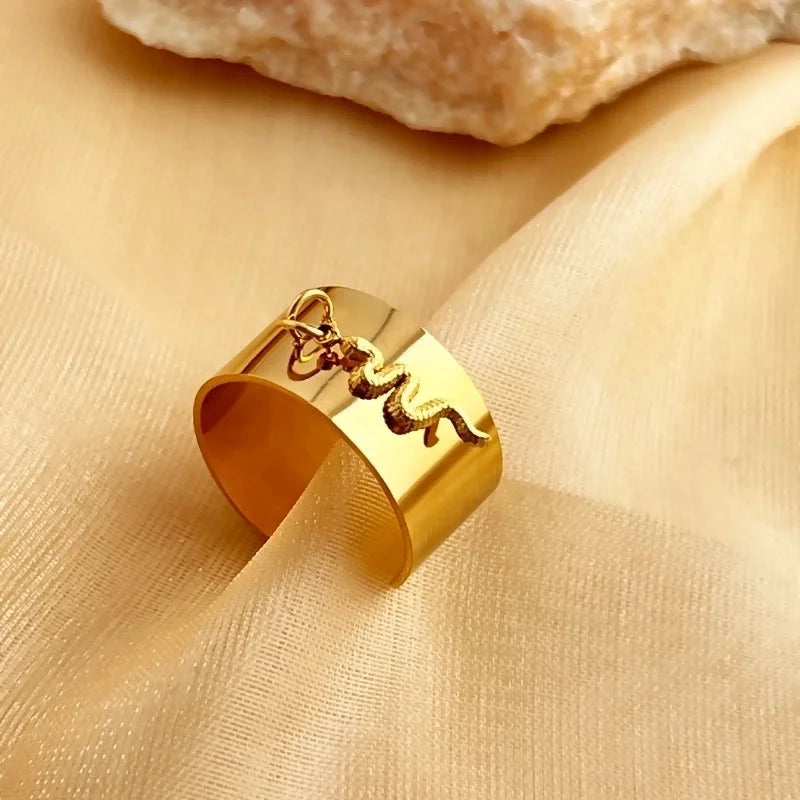 Casual Retro Minimalist Solid Color 304 Stainless Steel 18K Gold Plated Plating Hollow Out Open Rings