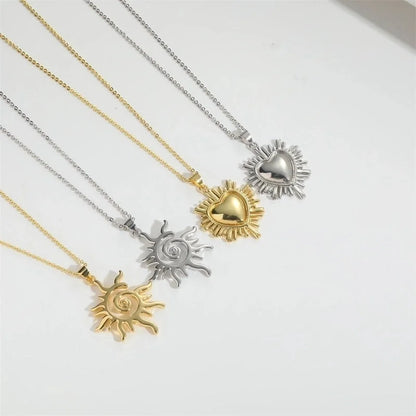 Copper 14K Gold Plated Enamel Sun Heart Shape Copper Necklaces
