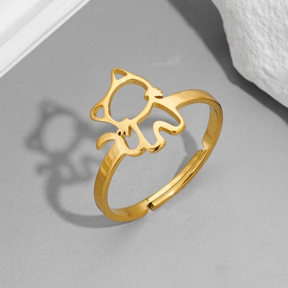 Funny Sweet Pastoral Animal 201 Stainless Steel 18K Gold Plated Polishing Adjustable Ring