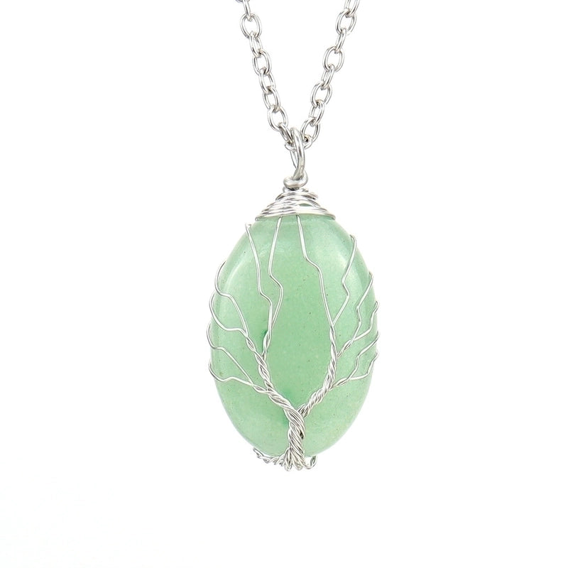 Minimalist Leaf Alloy Natural Stone Knitting Pendant Necklace