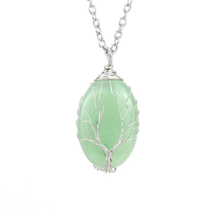 Minimalist Leaf Alloy Natural Stone Knitting Pendant Necklace