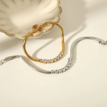 304 Stainless Steel 18K Gold Plated Basic Modern Style Classic Style Plating Inlay Geometric Zircon Bracelets