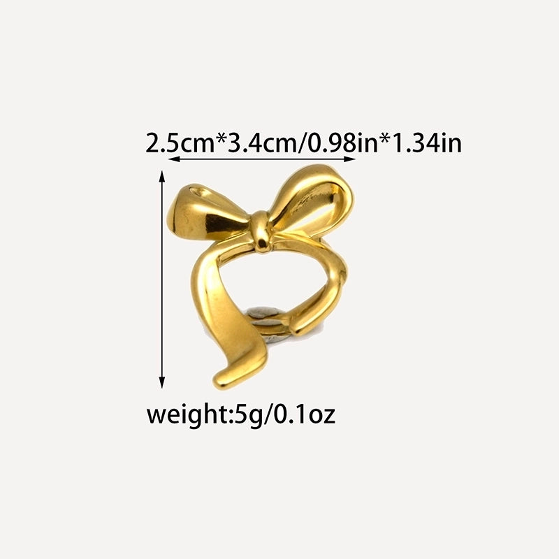 Elegant Romantic Artistic Flower Bow Knot 304 Stainless Steel 14K Gold Plated Hollow Out Open Rings