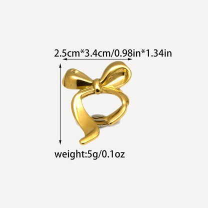 Elegant Romantic Artistic Flower Bow Knot 304 Stainless Steel 14K Gold Plated Hollow Out Open Rings