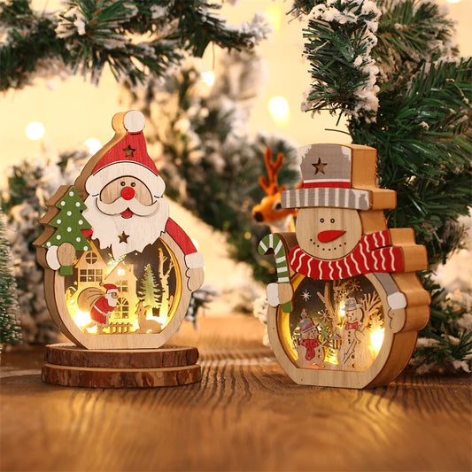 Christmas Decoration Led Light-up Santa Claus Shape Wooden Christmas Ornament Hotel Window Display