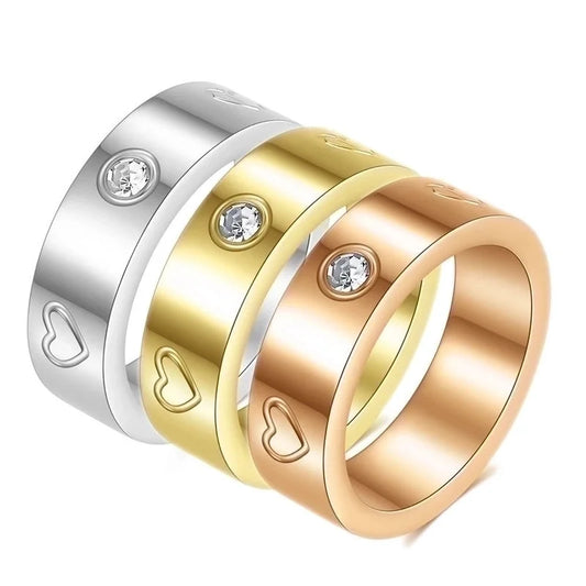 Minimalist Round Stainless Steel Plating Inlay Artificial Gemstones 18k Gold Plated Rings