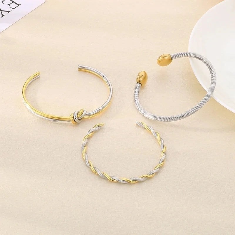 Vintage Style Geometric 304 Stainless Steel 18K Gold Plated Bangle In Bulk