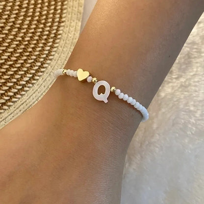 Sweet Commute Letter Heart Shape Stainless Steel Artificial Crystal Shell 18K Gold Plated Bracelets In Bulk