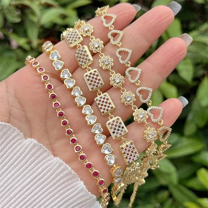 Copper 18K Gold Plated Plating Heart Shape Zircon Bracelets