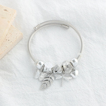 Elegant Luxurious Heart Shape 304 Stainless Steel White Gold Plated Crystal Zircon Bangle In Bulk