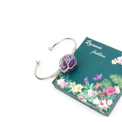 Minimalist Round Artificial Crystal Natural Stone Copper Handmade Bangle