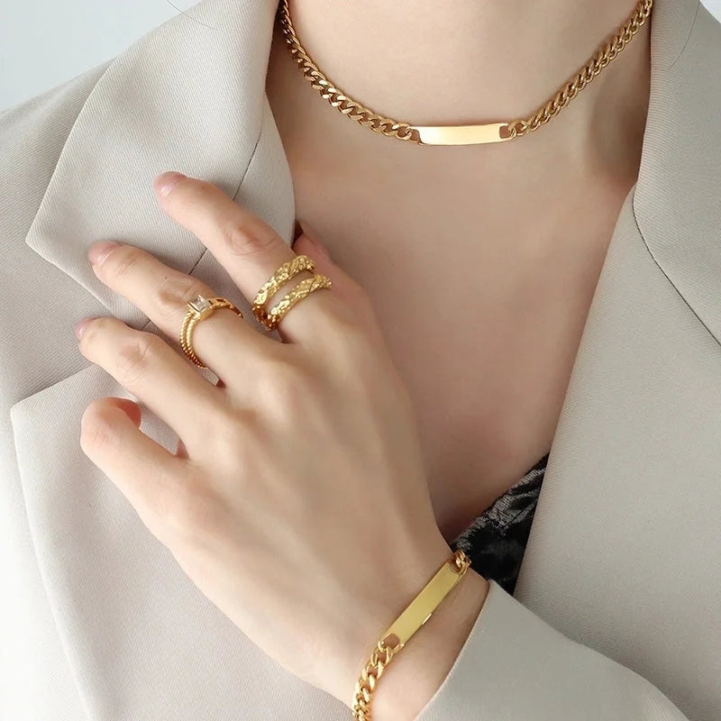 Hip-Hop Solid Color 304 Stainless Steel 18K Gold Plated Bracelets Necklace