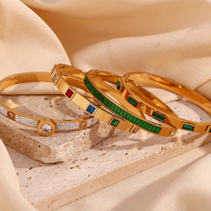 Fashion Round Circle Stainless Steel 18K Gold Plated Bangles