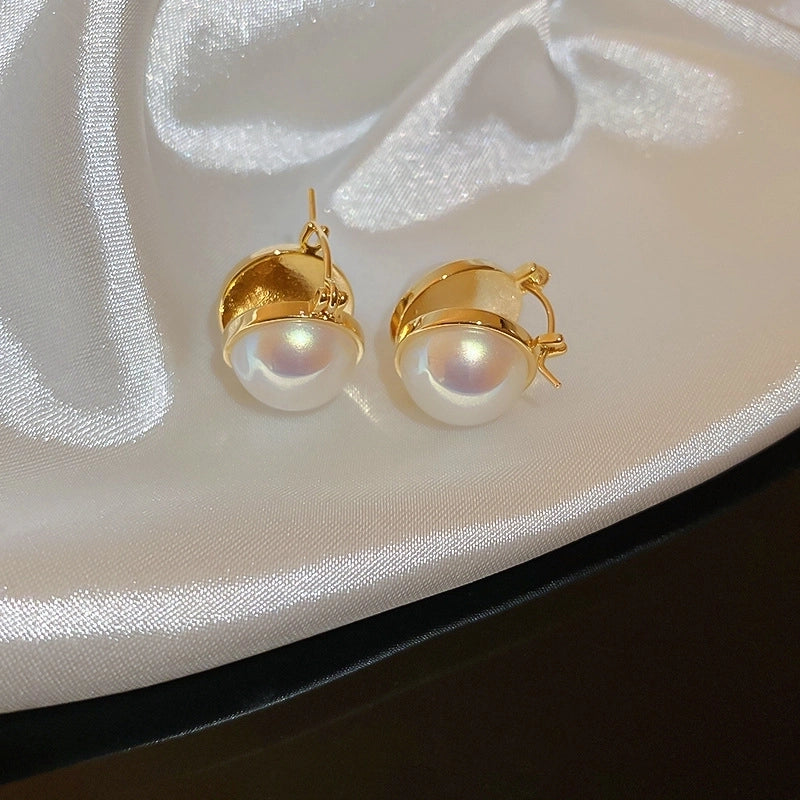 Retro Geometric Copper Inlay Artificial Pearls Zircon Ear Studs 1 Pair