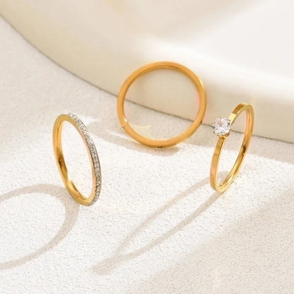 201 Stainless Steel 18K Gold Plated Casual Basic Vacation Plating Inlay Solid Color Zircon Rings