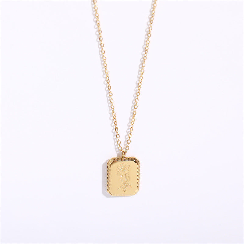 Vintage Retro Camellia Rose Tulip Flower Titanium Steel Necklaces