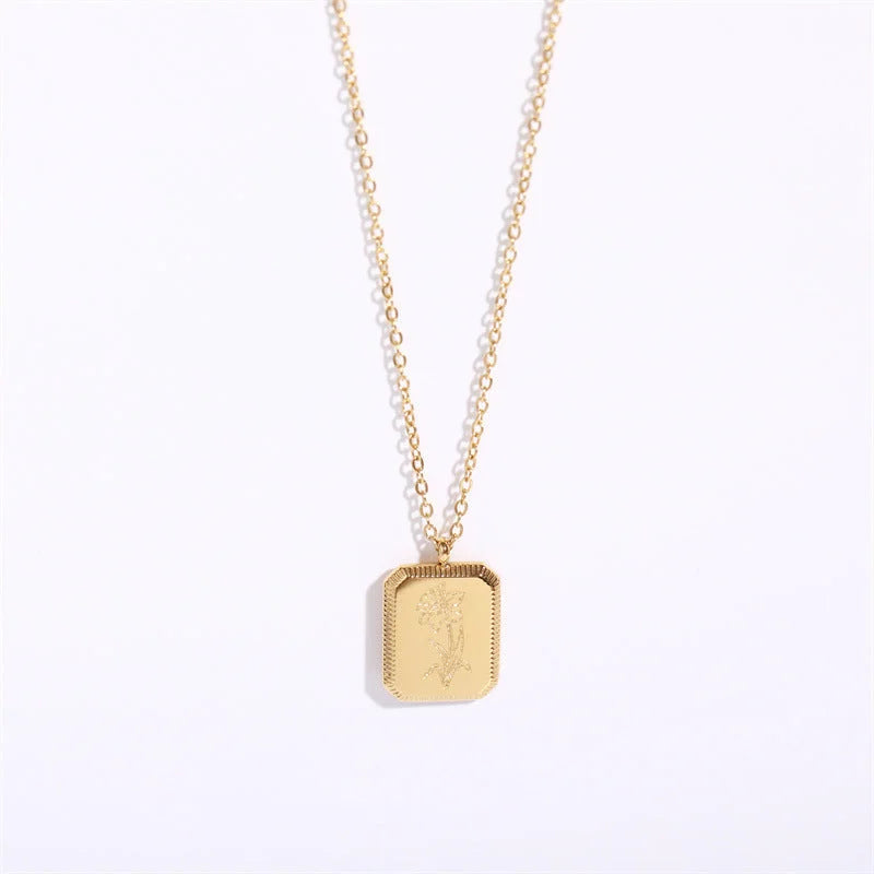 Vintage Retro Camellia Rose Tulip Flower Titanium Steel Necklaces