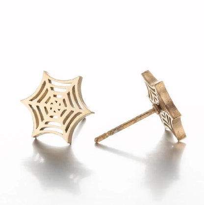 1 Pair Halloween Minimalist Spider Web Butterfly Notes Plating Hollow Out 304 Stainless Steel 18K Gold Plated Ear Studs