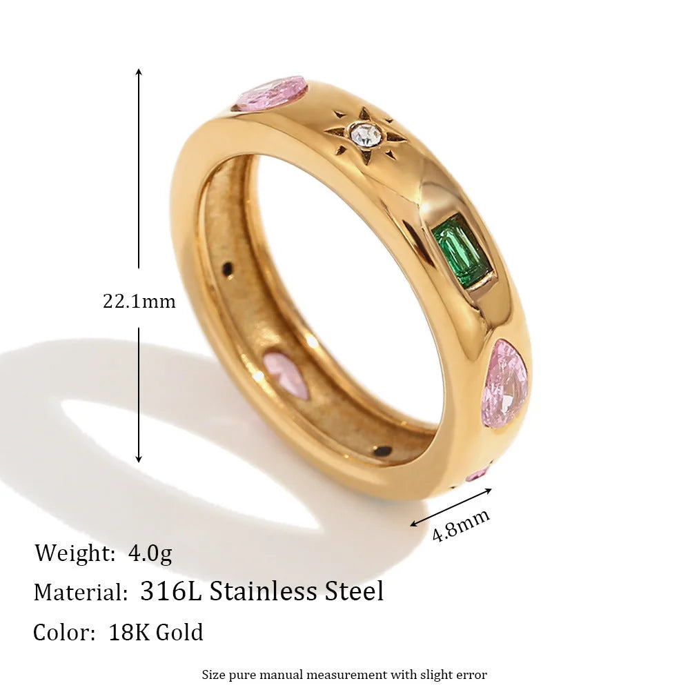 Fashion Niche Quadrilateral Circle Geometric Stainless Steel 18K Gold Plated Rings
