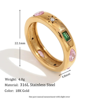 Fashion Niche Quadrilateral Circle Geometric Stainless Steel 18K Gold Plated Rings