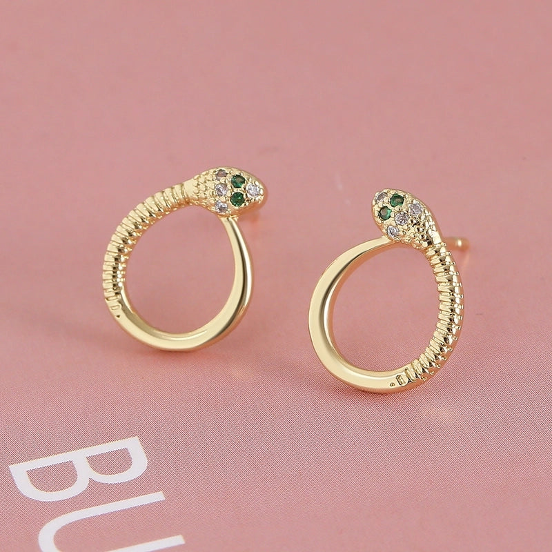 1 Pair Elegant Minimalist Geometric Double Heart Snake Hollow Out Inlay Copper Zircon 18K Gold Plated Ear Studs