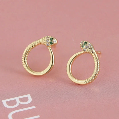 1 Pair Elegant Minimalist Geometric Double Heart Snake Hollow Out Inlay Copper Zircon 18K Gold Plated Ear Studs
