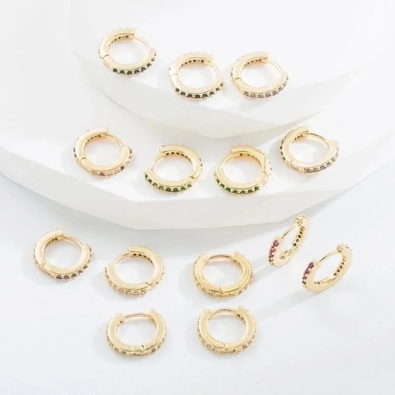 Minimalist O-shape Inlaid Zircon Copper Gold Plated Earrings
