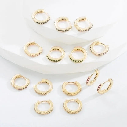 Minimalist O-shape Inlaid Zircon Copper Gold Plated Earrings