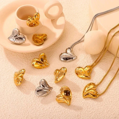 304 Stainless Steel 18K Gold Plated Elegant Minimalist Plating Inlay Heart Shape Rhinestones Earrings Necklace