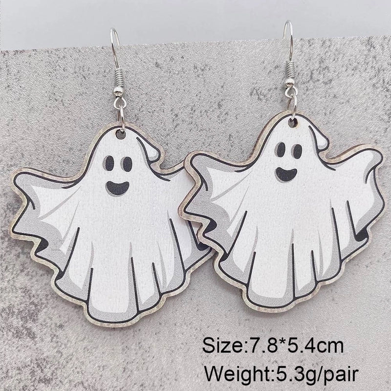 Funny Streetwear Halloween Pattern Spider Wood Drop Earrings