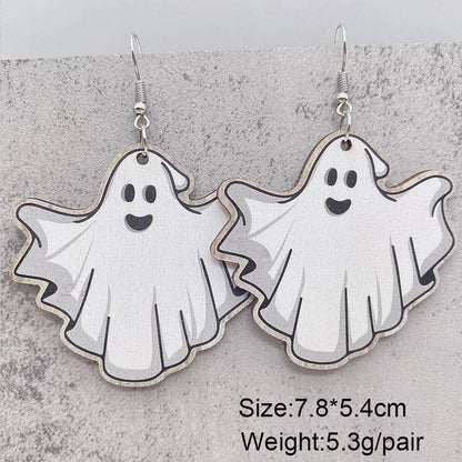 Funny Streetwear Halloween Pattern Spider Wood Drop Earrings