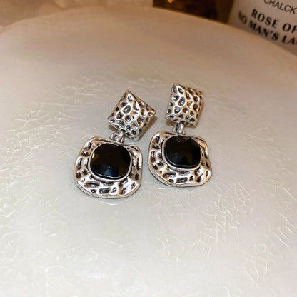 1 Pair Retro Color Block Heart Shape Pleated Inlay Copper Rhinestones Drop Earrings