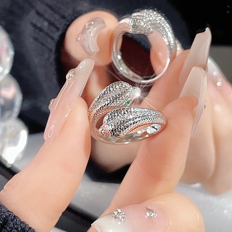 IG Style Snake Copper Plating Inlay Zircon Open Rings