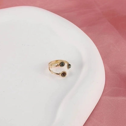 Classic Style Flower 304 Stainless Steel Rhinestones Inlay Open Rings