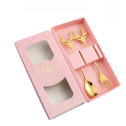 J304 Stainless Steel Elk Spoon And Fork Set Christmas Spoon And Fork Set Coffee Stirring Spoon Dessert Christmas Spoon
