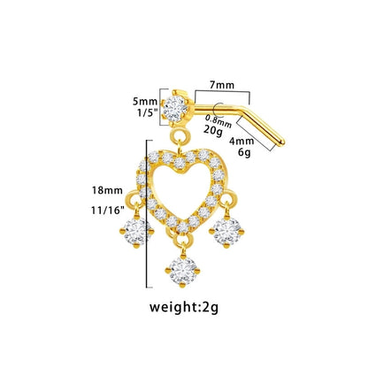 1 Piece Nose Rings & Studs Modern Style Minimalist Star Heart Shape Wings 316L Stainless Steel Copper Plating Inlay Rhinestones Zircon Gold Plated Nose Rings & Studs