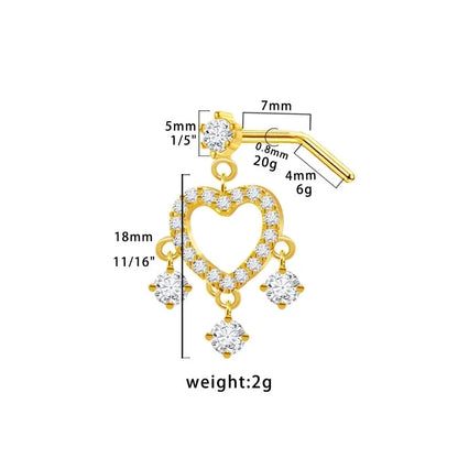 1 Piece Nose Rings & Studs Modern Style Minimalist Star Heart Shape Wings 316L Stainless Steel Copper Plating Inlay Rhinestones Zircon Gold Plated Nose Rings & Studs